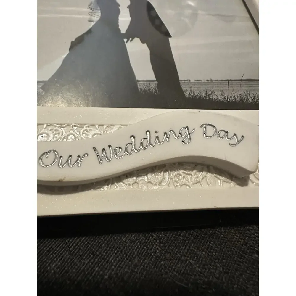 Roman Our Wedding Day Photo Frame 4x6 White Lace Wedding Rings #14941